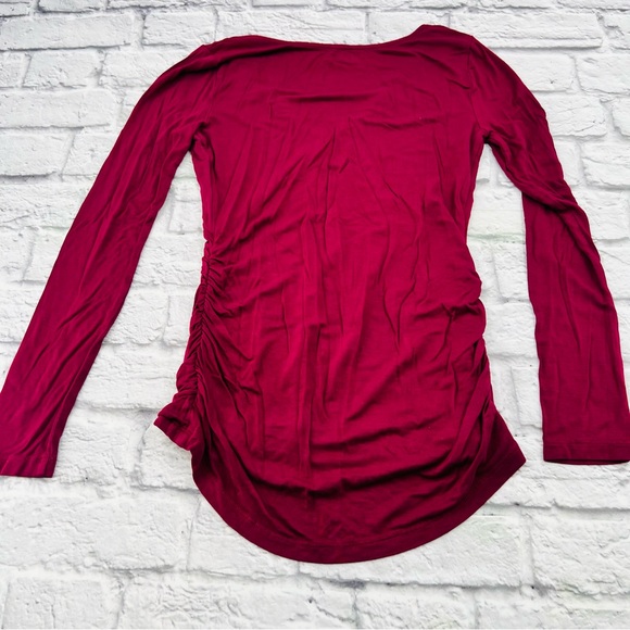 BONGO V Neck Long Sleeve Shirt Raspberry Ruched Side Medium Stretch - Picture 8 of 8